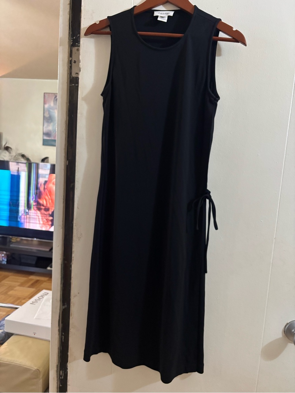 Calvin Klein Black Sleeveless Tie-Detail Midi Dress